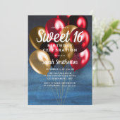 Navy Blue Red Gold-ballonnen, gezoet 16 Kaart (Staand voorkant)