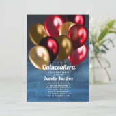 Navy Blue Red Gold-ballonnen Quinceañera Kaart (Staand voorkant)