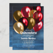 Navy Blue Red Gold-ballonnen Quinceañera Kaart (Voorkant / Achterkant)
