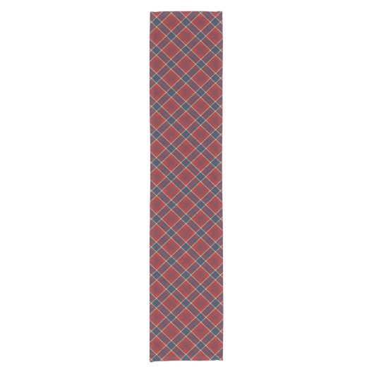 Navy Blue Red Madras Plaid Pattern Korte Tafelloper (Voorkant)