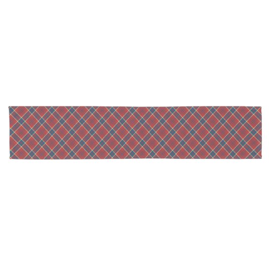Navy Blue Red Madras Plaid Pattern Korte Tafelloper (Horizontaal)