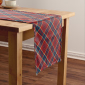 Navy Blue Red Madras Plaid Pattern Korte Tafelloper (Voorbeeld)