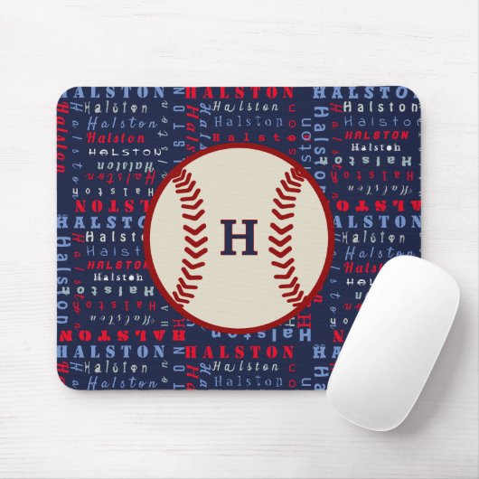 Navy Blue, Red Monogram Kinder honkbal Muismat (Met muis)
