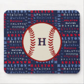 Navy Blue, Red Monogram Kinder honkbal Muismat (Voorkant)