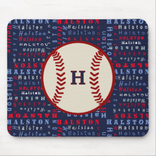 Navy Blue, Red Monogram Kinder honkbal Muismat