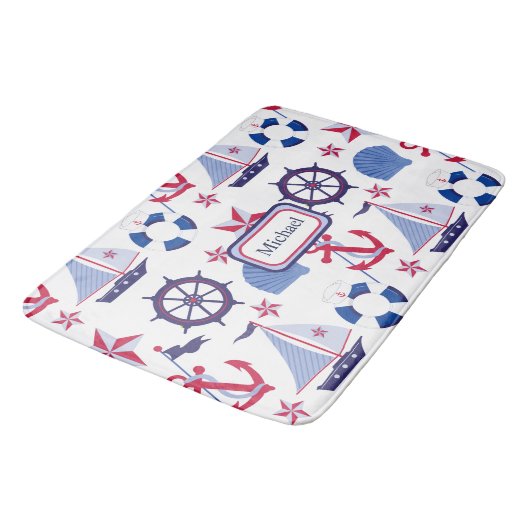 Navy Blue Red Nautical Kind Bath Mat (Gekanteld)