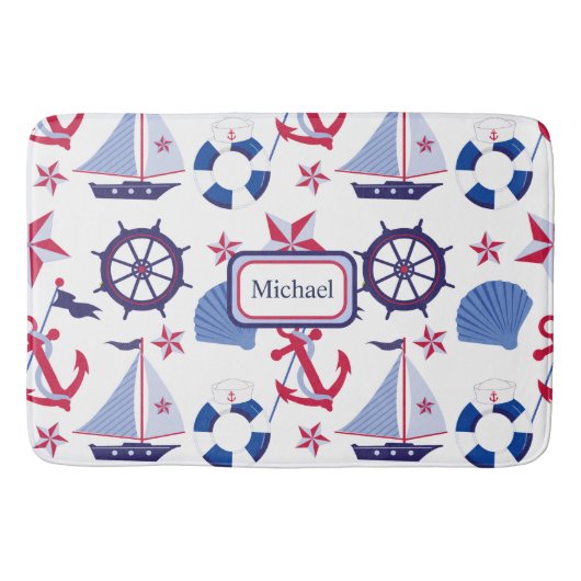 Navy Blue Red Nautical Kind Bath Mat (Voorkant)