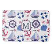 Navy Blue Red Nautical Monogram Badmat (Voorkant)