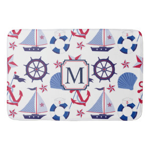 Navy Blue Red Nautical Monogram Badmat