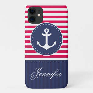 Navy Blue Red Pattern Anchor  Case-Mate iPhone Case