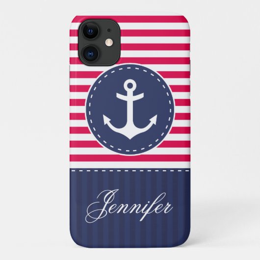 Navy Blue Red Pattern Anchor  Case-Mate iPhone Case (Achterkant)