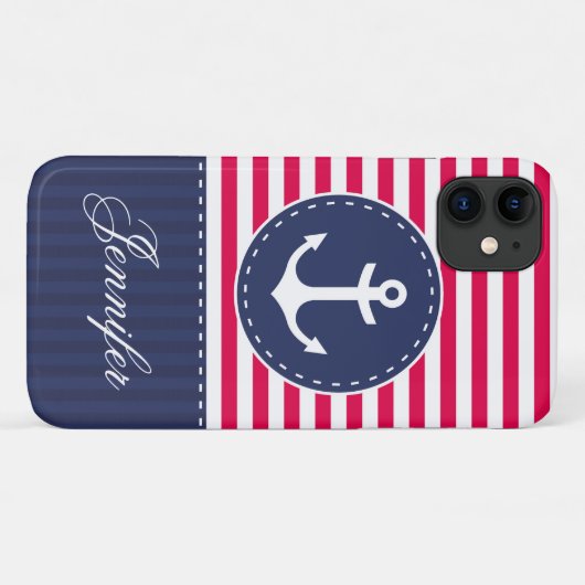 Navy Blue Red Pattern Anchor  Case-Mate iPhone Case (Achterkant (horizontaal))
