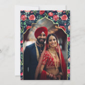 Navy Blue Red Roses Foto Anand Karaj Sikh Bruiloft Kaart (Achterkant)