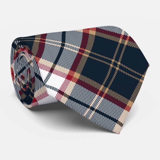 Navy Blue Red Stylish Tartan Pset Argyle Pattern Stropdas (Opgerold)