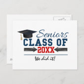 Navy Blue Red Typography Afstuderen briefkaart (Voorkant / Achterkant)