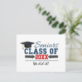 Navy Blue Red Typography Afstuderen briefkaart (Staand voorkant)