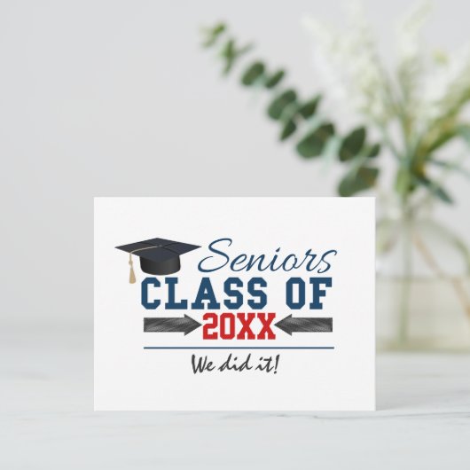 Navy Blue Red Typography Afstuderen briefkaart (Staand voorkant)