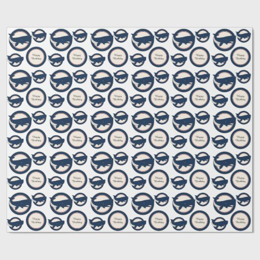 Navy Blue Red Whales Beach Verjaardag Cadeaupapier (Vlak)