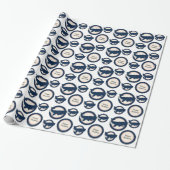 Navy Blue Red Whales Beach Verjaardag Cadeaupapier (Uitgerold)
