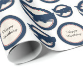 Navy Blue Red Whales Beach Verjaardag Cadeaupapier (Rol Hoek)