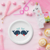 Navy Blue Red Whales Nautical Wedding / Party Papieren Bordje (Feest)