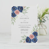 Navy Blue Refined Botanical Wedding Kaart (Staand voorkant)