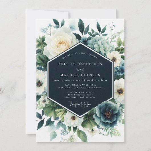 Navy Blue Refined Winter Wedding Kaart (Voorkant)