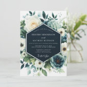 Navy Blue Refined Winter Wedding Kaart (Staand voorkant)