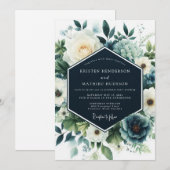 Navy Blue Refined Winter Wedding Kaart (Voorkant / Achterkant)