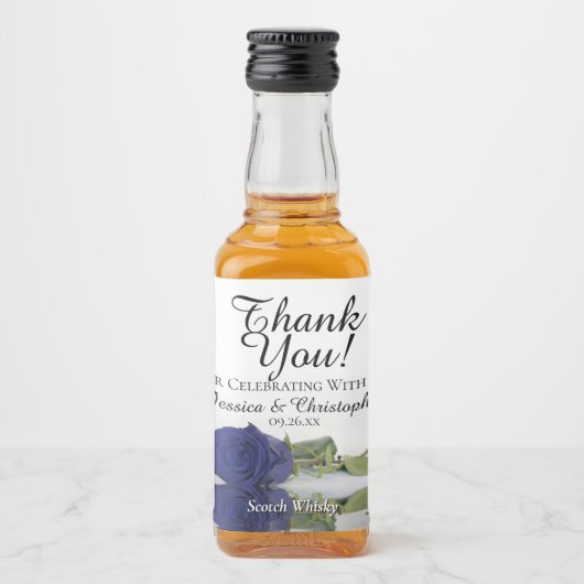 Navy Blue Reflecterende Roos Wedding Bedankt Mini Likeurfles Etiket (Voorkant)