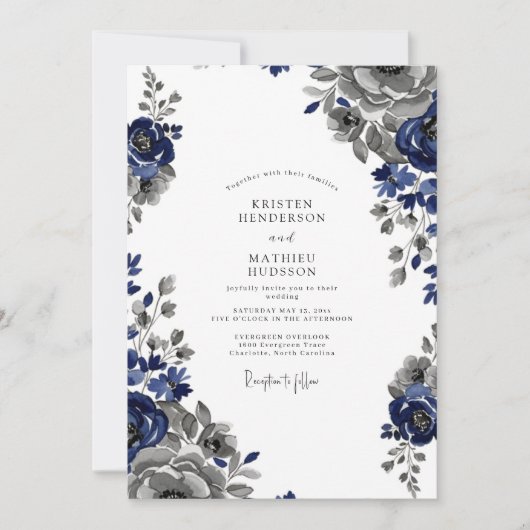 Navy Blue Regal Classic Wedding Kaart (Voorkant)