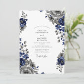 Navy Blue Regal Classic Wedding Kaart (Staand voorkant)