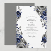 Navy Blue Regal Classic Wedding Kaart (Voorkant / Achterkant)