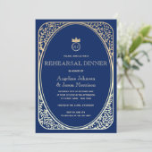 Navy Blue Rehearsal Dinner Kaart (Staand voorkant)