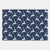 Navy Blue Reindeer, kerstboom en Holly Pattern Inpakpapier Vel (Voorkant 3)