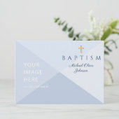 Navy Blue Religious Cross Boy Baptism Custom Afbee Kaart (Staand voorkant)