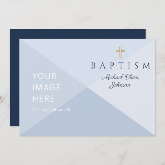 Navy Blue Religious Cross Boy Baptism Custom Afbee Kaart (Voorkant / Achterkant)