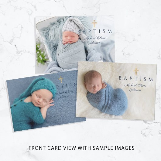 Navy Blue Religious Cross Boy Baptism Custom Afbee Kaart