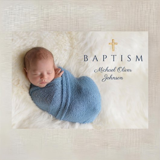 Navy Blue Religious Cross Boy Baptism Foto Kaart