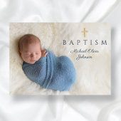 Navy Blue Religious Cross Boy Baptism Foto Kaart