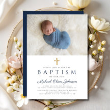 Navy Blue Religious Cross Boy Baptism Foto