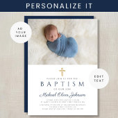 Navy Blue Religious Cross Boy Baptism Foto Kaart