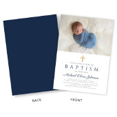 Navy Blue Religious Cross Boy Baptism Foto Kaart