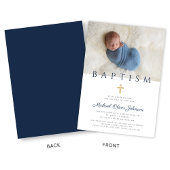 Navy Blue Religious Cross Boy Baptism Foto Kaart