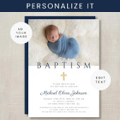 Navy Blue Religious Cross Boy Baptism Foto Kaart