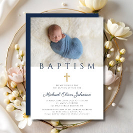 Navy Blue Religious Cross Boy Baptism Foto Kaart