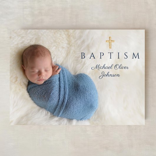 Navy Blue Religious Cross Boy Baptism Foto Kaart