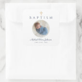 Navy Blue Religious Cross Boy Baptism Foto Vierkante Sticker (Tas)