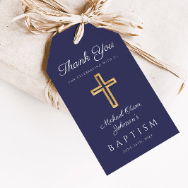 Navy Blue Religious Cross Boy Baptisme Cadeaulabel