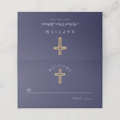 Navy Blue Religious Cross Boy Baptisme Plaatskaartje (Buitenkant ongevouwen)